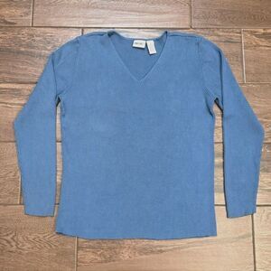 Cherokee Country Blue V-Neck Sweater Fitted Ribbed Size XL